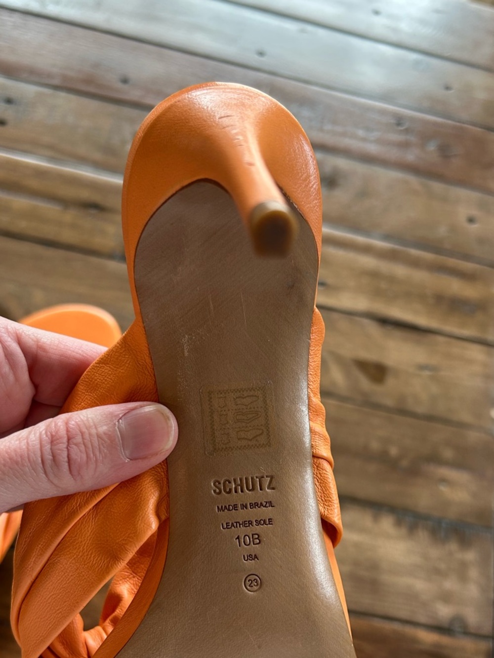 Schutz Willow Sunset Orange Leather Sandal Heels 10 - Picture 8 of 12